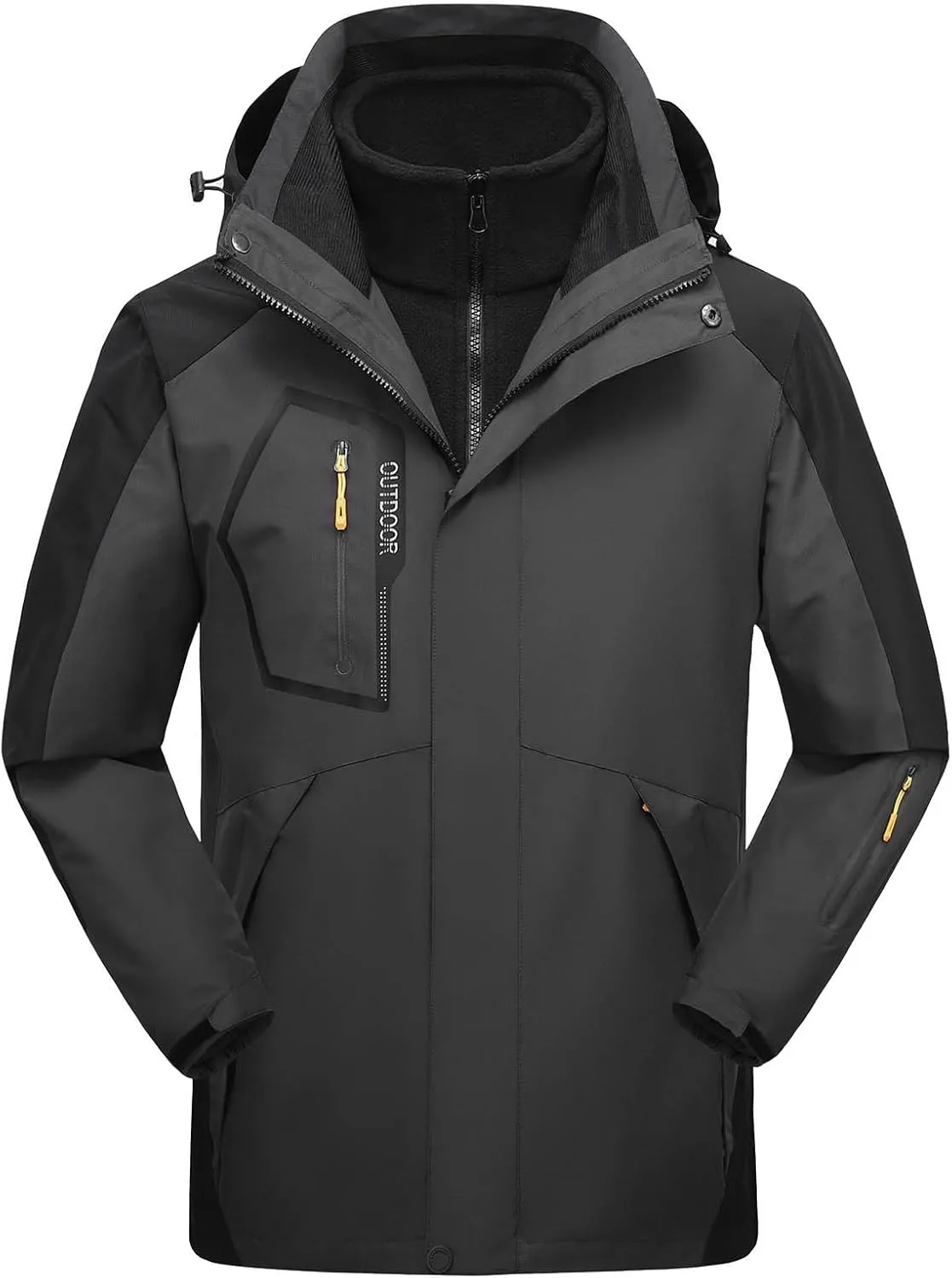 Men's Rain Jacket Water Resistant Windproof Winter Coat Warm and Thickened Softshell Jacket for Hiking Travel