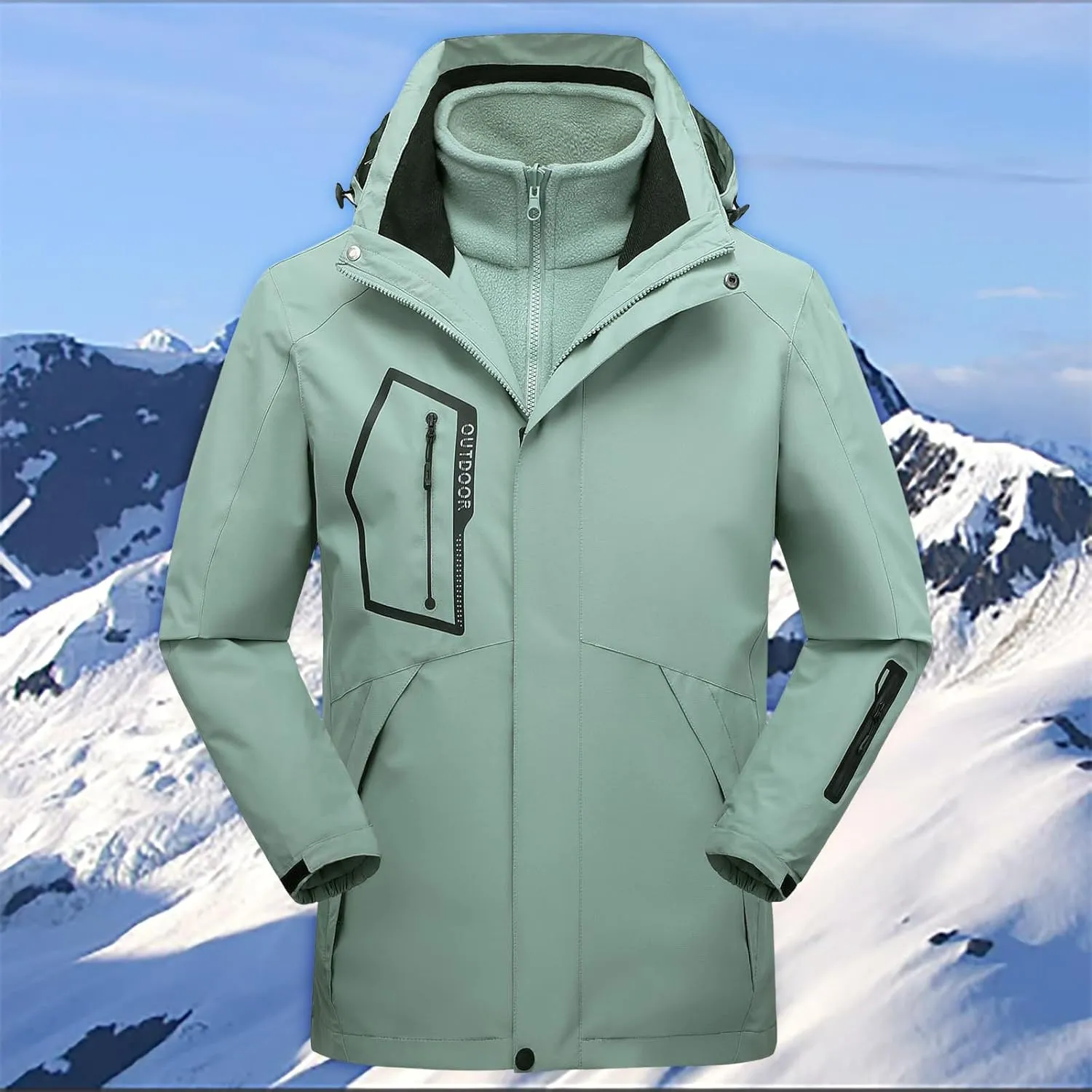 Men's Rain Jacket Water Resistant Windproof Winter Coat Warm and Thickened Softshell Jacket for Hiking Travel