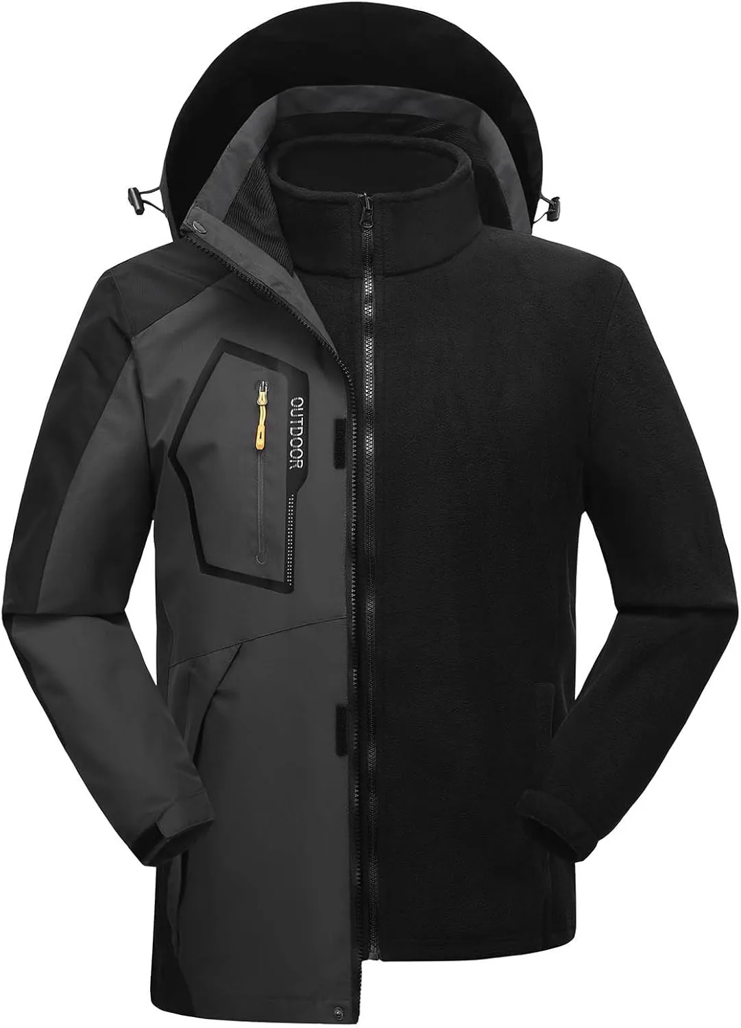 Men's Rain Jacket Water Resistant Windproof Winter Coat Warm and Thickened Softshell Jacket for Hiking Travel