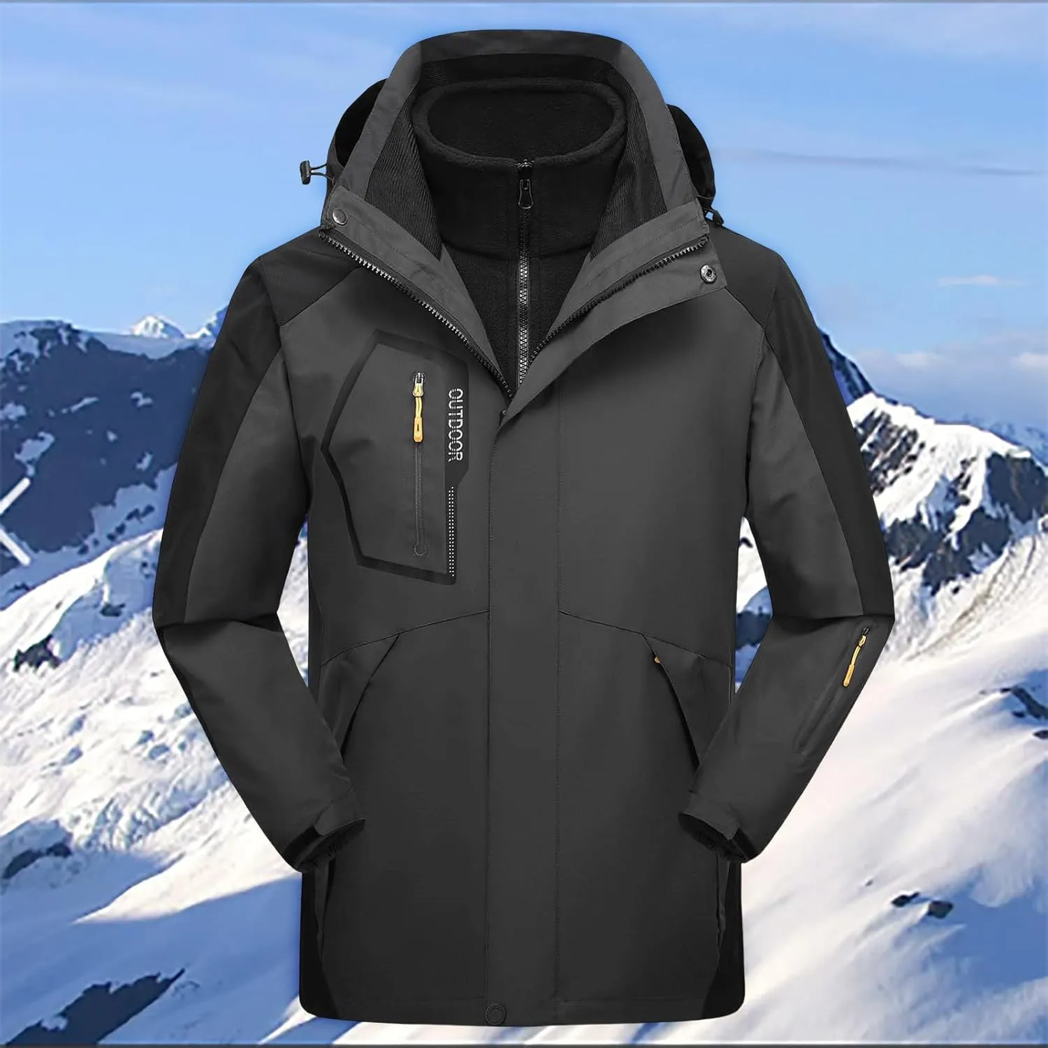 Men's Rain Jacket Water Resistant Windproof Winter Coat Warm and Thickened Softshell Jacket for Hiking Travel