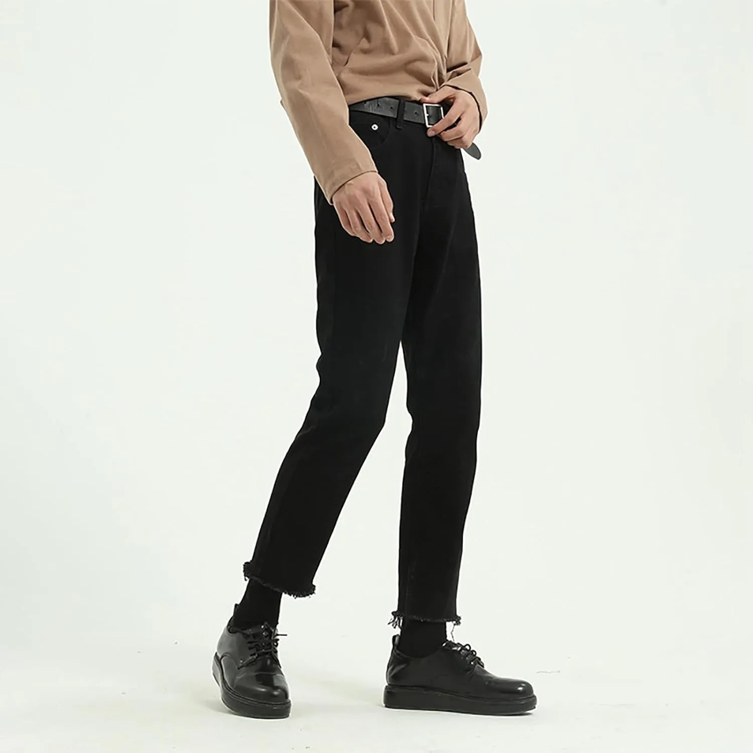 Men's Relaxed Fit Jeans Straight Leg Stretch Comfort Ninth Pants Denim Black Jeans for Men Pants