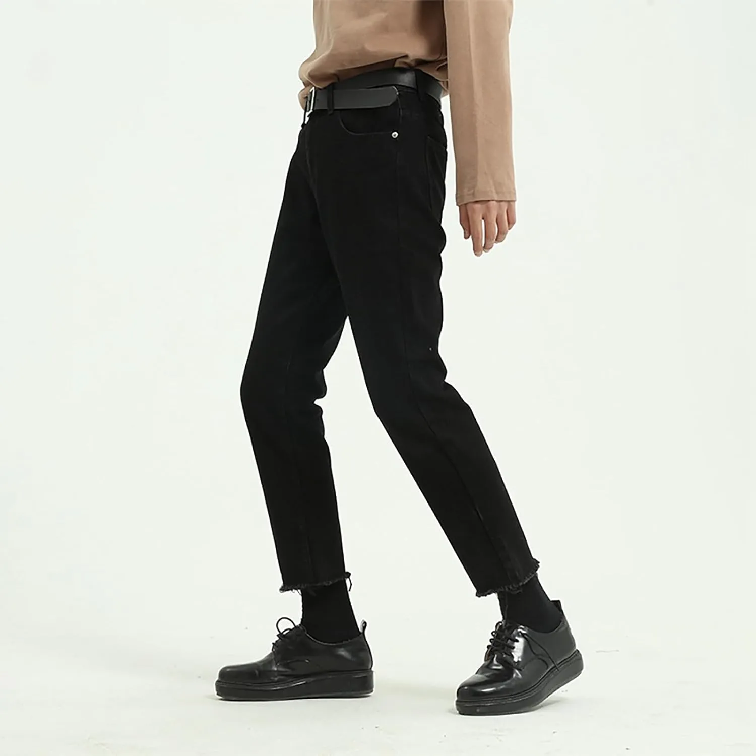 Men's Relaxed Fit Jeans Straight Leg Stretch Comfort Ninth Pants Denim Black Jeans for Men Pants