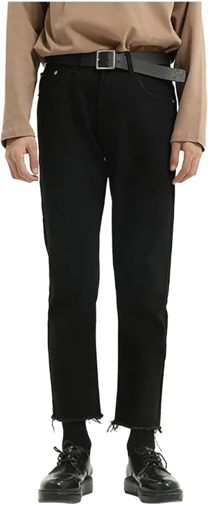 Men's Relaxed Fit Jeans Straight Leg Stretch Comfort Ninth Pants Denim Black Jeans for Men Pants