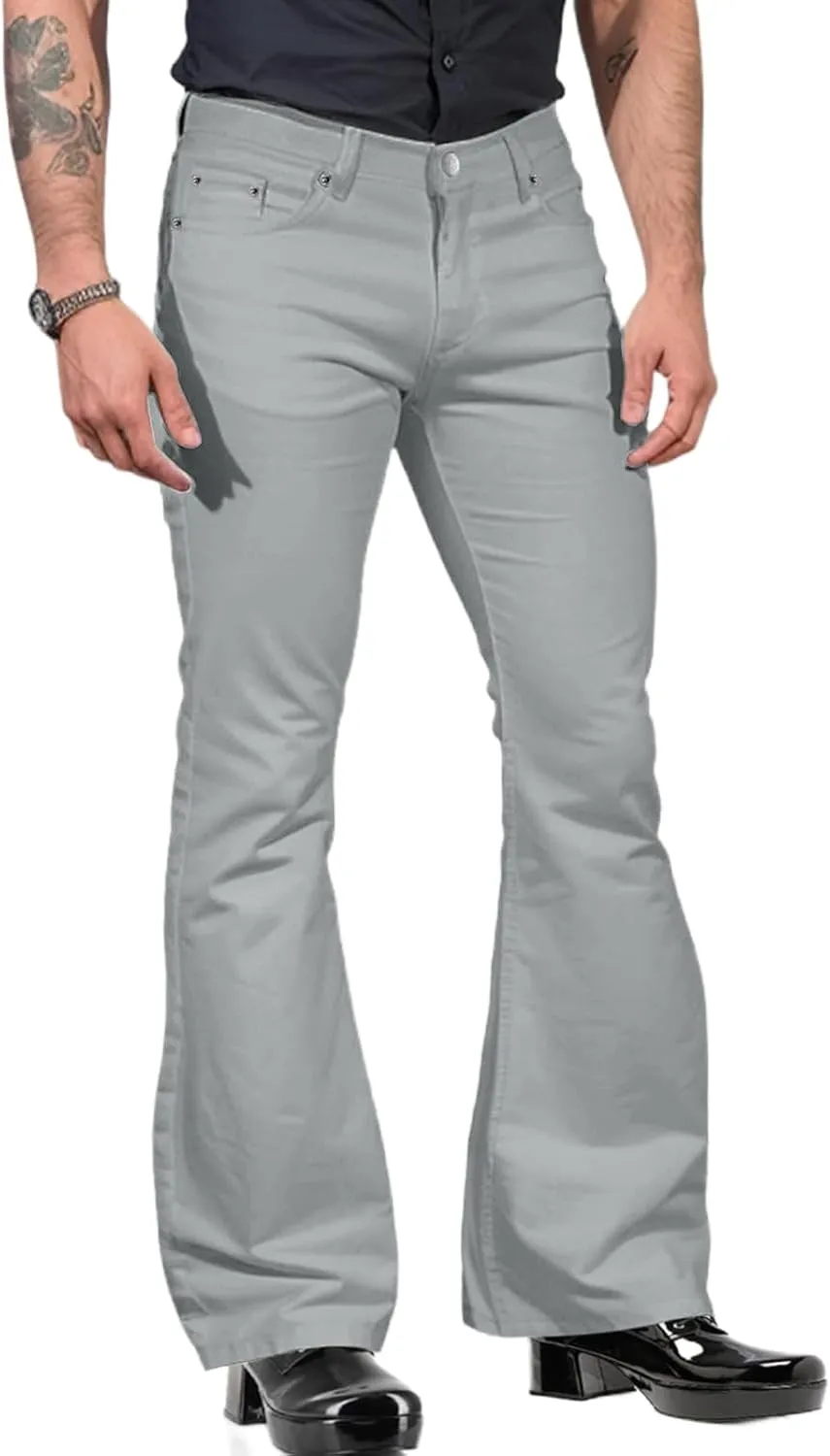 Mens Relaxed Vintage 70s Bell Bottom Disco Pants Stretch Fit Classic Trousers Flared Flares Retro Denim Jeans Pant