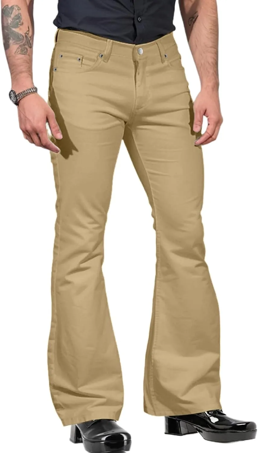 Mens Relaxed Vintage 70s Bell Bottom Disco Pants Stretch Fit Classic Trousers Flared Flares Retro Denim Jeans Pant