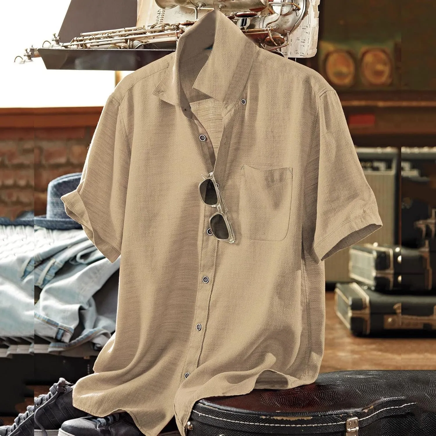 Mens Resort Wear 2025 Casual Lightweight Short Sleeve Cotton Linen Shirts Buttons Down Solid Loose Summer Beach Shirts