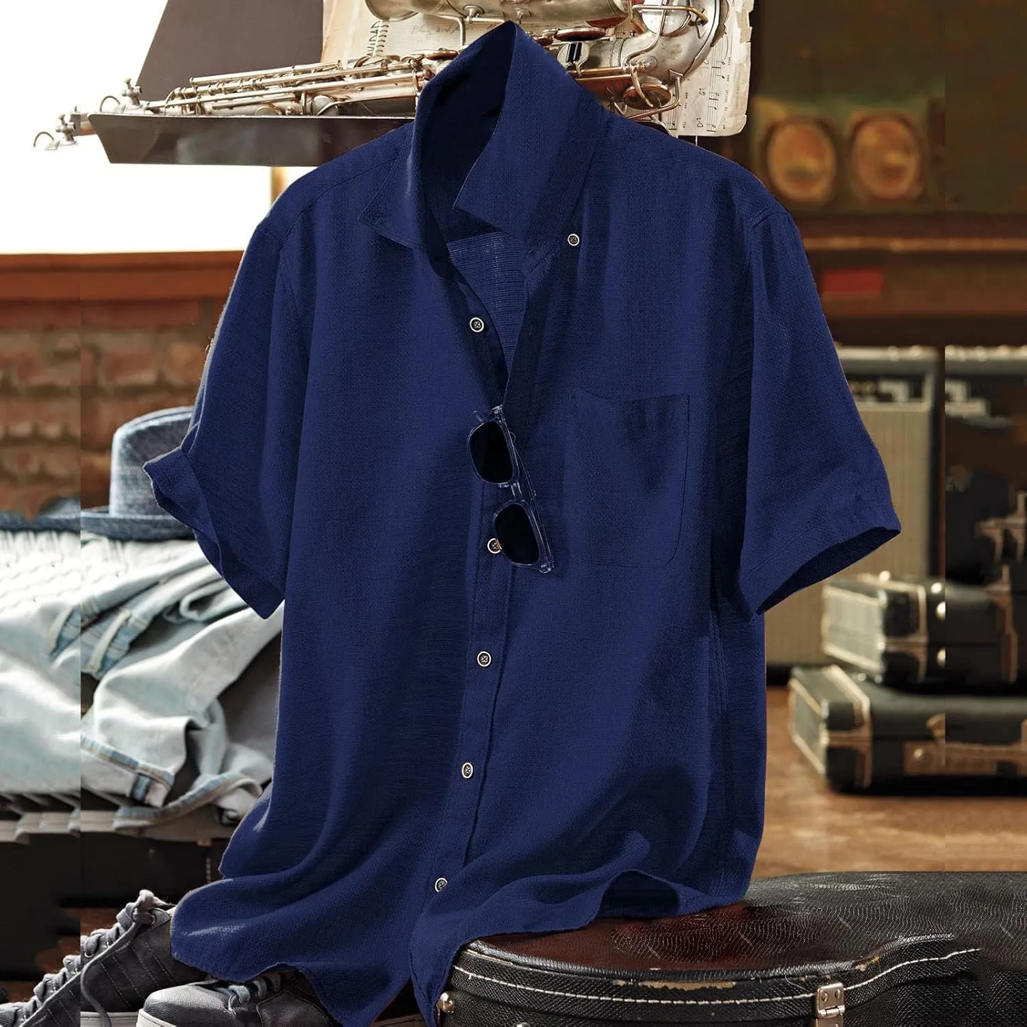 Mens Resort Wear 2025 Casual Lightweight Short Sleeve Cotton Linen Shirts Buttons Down Solid Loose Summer Beach Shirts