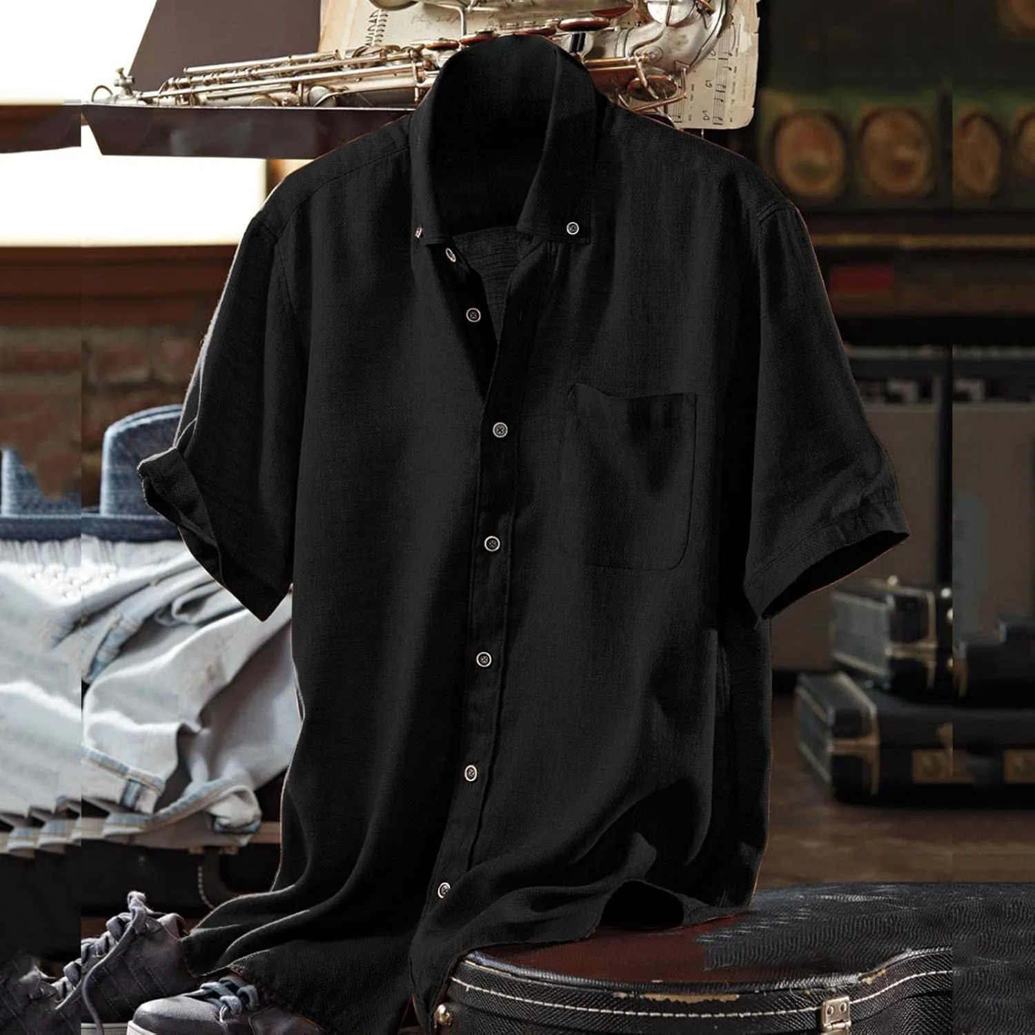 Mens Resort Wear 2025 Casual Lightweight Short Sleeve Cotton Linen Shirts Buttons Down Solid Loose Summer Beach Shirts
