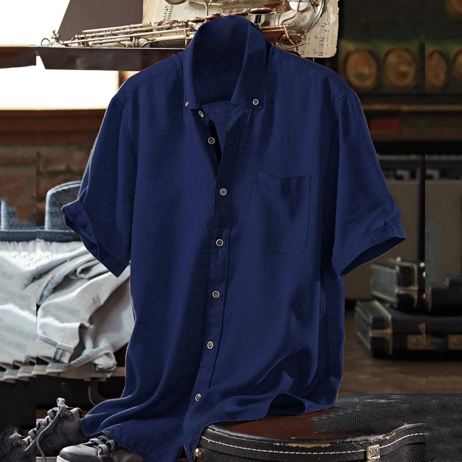 Mens Resort Wear 2025 Casual Lightweight Short Sleeve Cotton Linen Shirts Buttons Down Solid Loose Summer Beach Shirts
