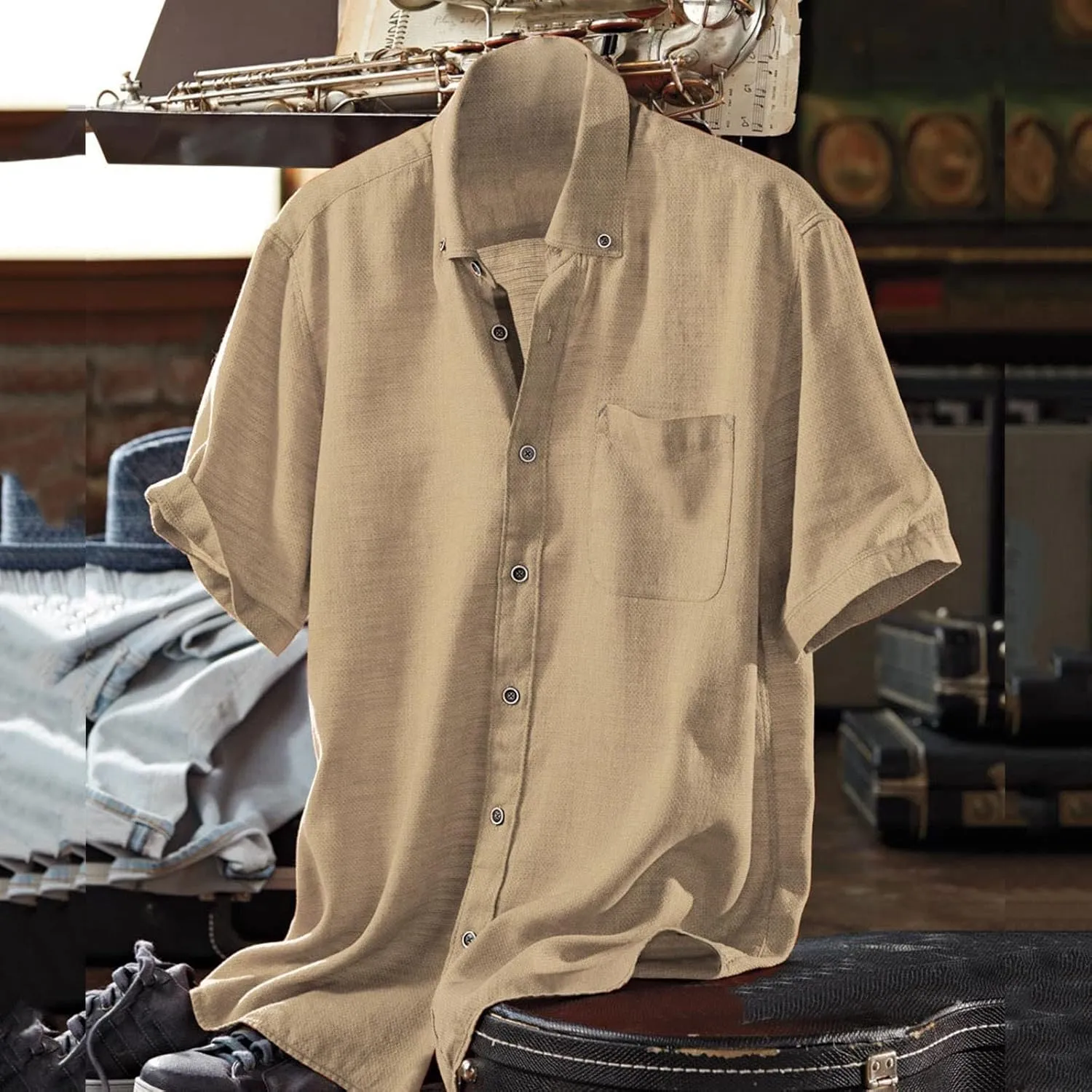 Mens Resort Wear 2025 Casual Lightweight Short Sleeve Cotton Linen Shirts Buttons Down Solid Loose Summer Beach Shirts