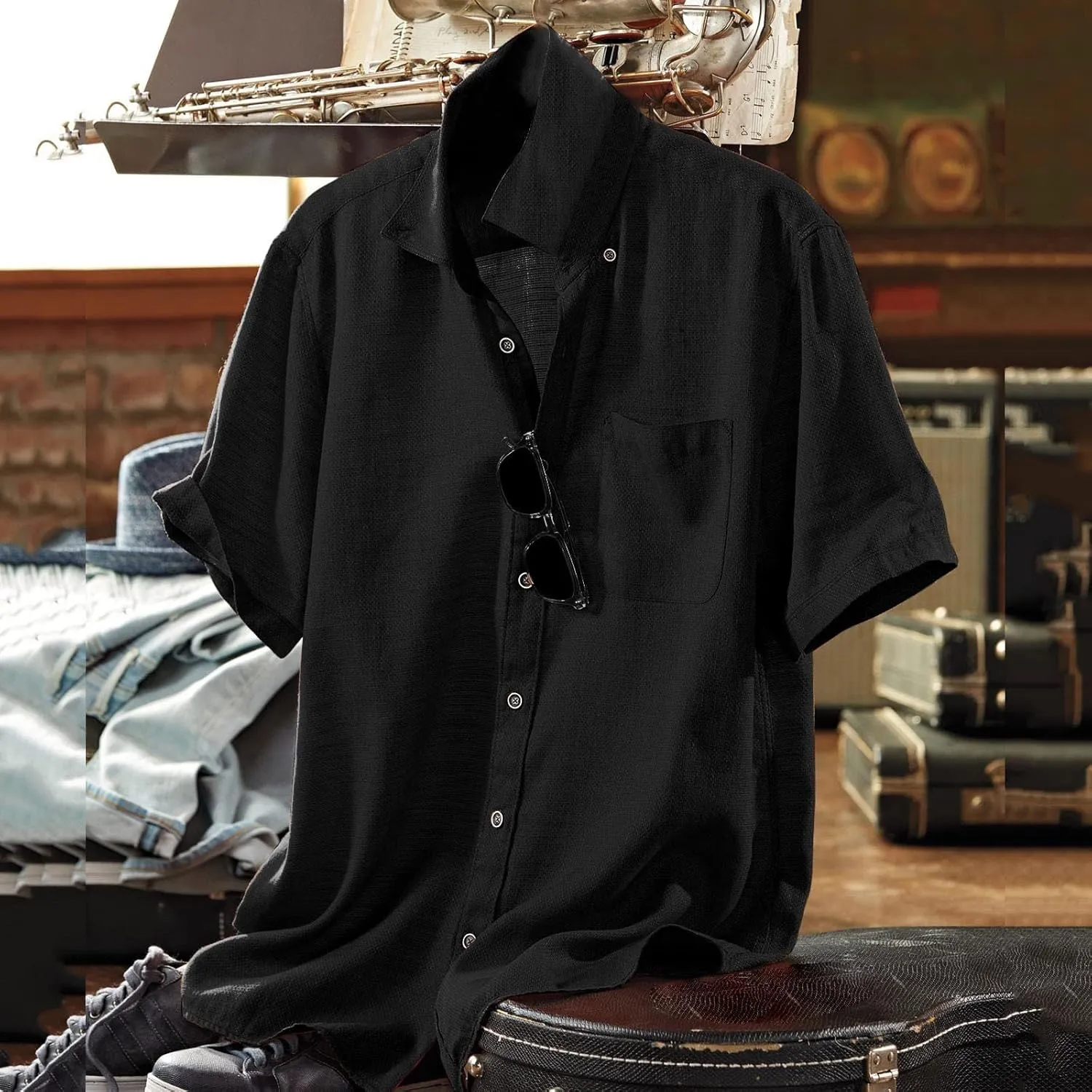 Mens Resort Wear 2025 Casual Lightweight Short Sleeve Cotton Linen Shirts Buttons Down Solid Loose Summer Beach Shirts