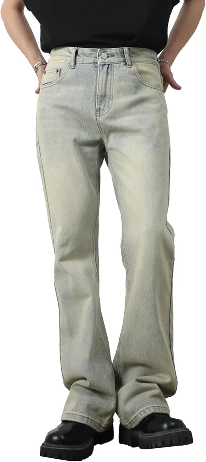 Men's Retro 60s 70s Disco Flared Trousers Comfort Stretch Fit Bell Bottom Denim Jeans
