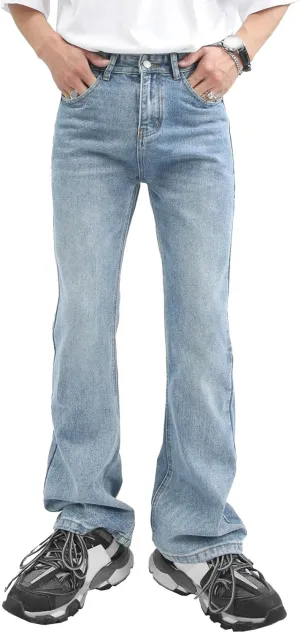 Men's Retro 60s 70s Disco Flared Trousers Comfort Stretch Fit Bell Bottom Denim Jeans