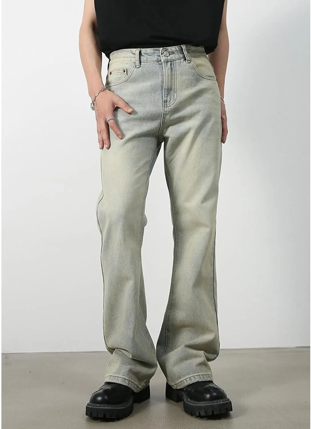 Men's Retro 60s 70s Disco Flared Trousers Comfort Stretch Fit Bell Bottom Denim Jeans