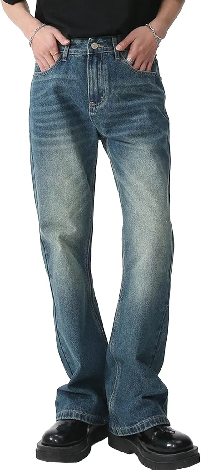 Men's Retro 60s 70s Disco Flared Trousers Comfort Stretch Fit Bell Bottom Denim Jeans