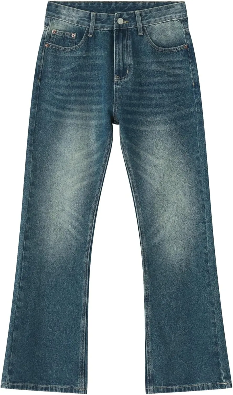 Men's Retro 60s 70s Disco Flared Trousers Comfort Stretch Fit Bell Bottom Denim Jeans