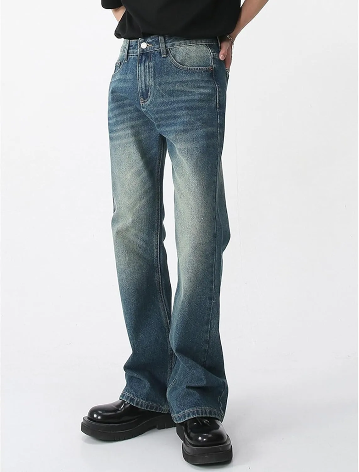 Men's Retro 60s 70s Disco Flared Trousers Comfort Stretch Fit Bell Bottom Denim Jeans