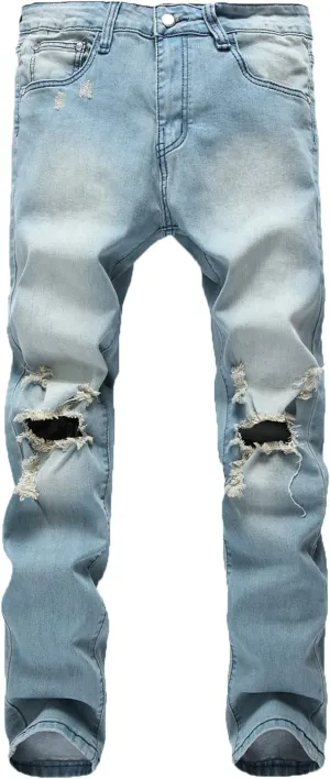 Men's Ripped Distressed Jeans Stretch Slim Straight Fit Ripped Jeans Distressed Skinny Washed Denim Jeans