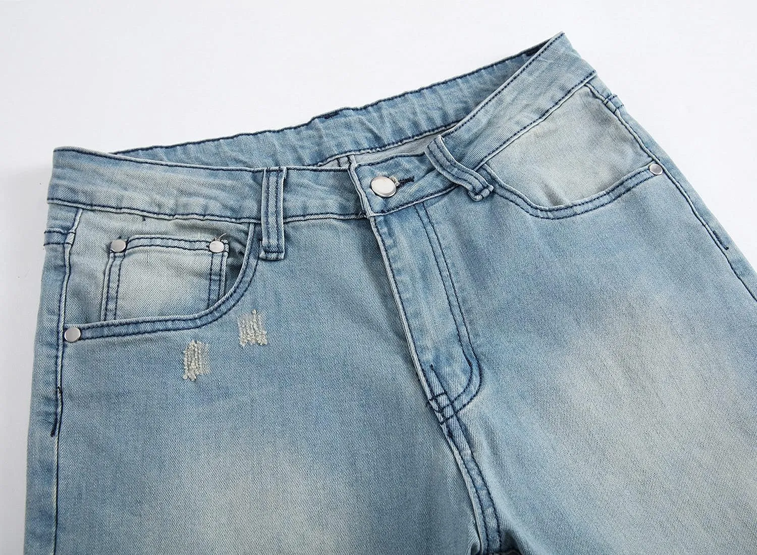 Men's Ripped Distressed Jeans Stretch Slim Straight Fit Ripped Jeans Distressed Skinny Washed Denim Jeans