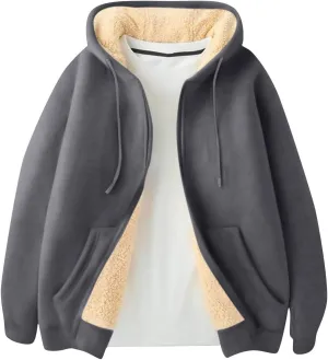 Men's Sherpa Hoodie Jacket Full Zip Up Fleece Lined Hoodies Sweatshirt 2024 Winter Warm Thick Fleece Jackets Coats