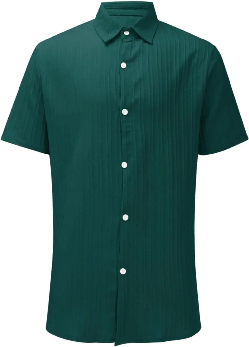 Mens Short Sleeve Cotton Linen Shirts Active Combat Relaxed Fit Casual Travel Top Textured Solid Lapel Button Up Shirt