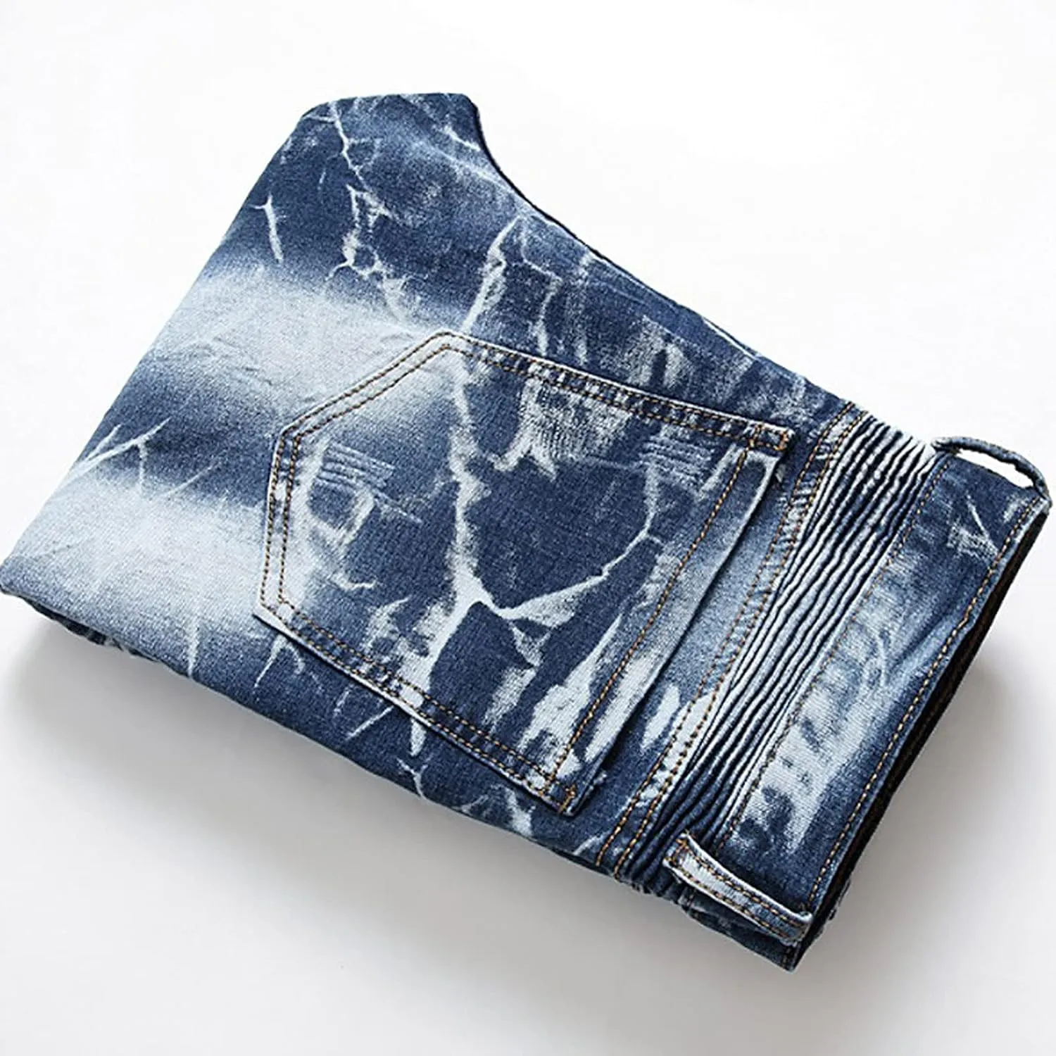 Men's Slim Fit Stretch Jeans Ripped Skinny Jeans Distressed Straight Leg Fashion Denim Pants Distressed Biker Jeans