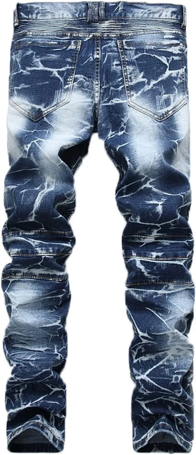 Men's Slim Fit Stretch Jeans Ripped Skinny Jeans Distressed Straight Leg Fashion Denim Pants Distressed Biker Jeans