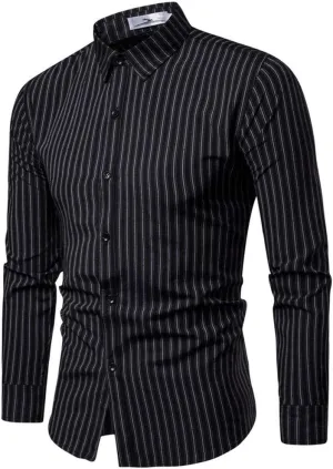 Mens Slim Fit Striped Dress Shirts Long Sleeve Button Down Casual Shirts for Men Formal Business Tuxedo Wedding Shirt