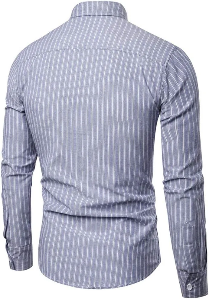 Mens Slim Fit Striped Dress Shirts Long Sleeve Button Down Casual Shirts for Men Formal Business Tuxedo Wedding Shirt