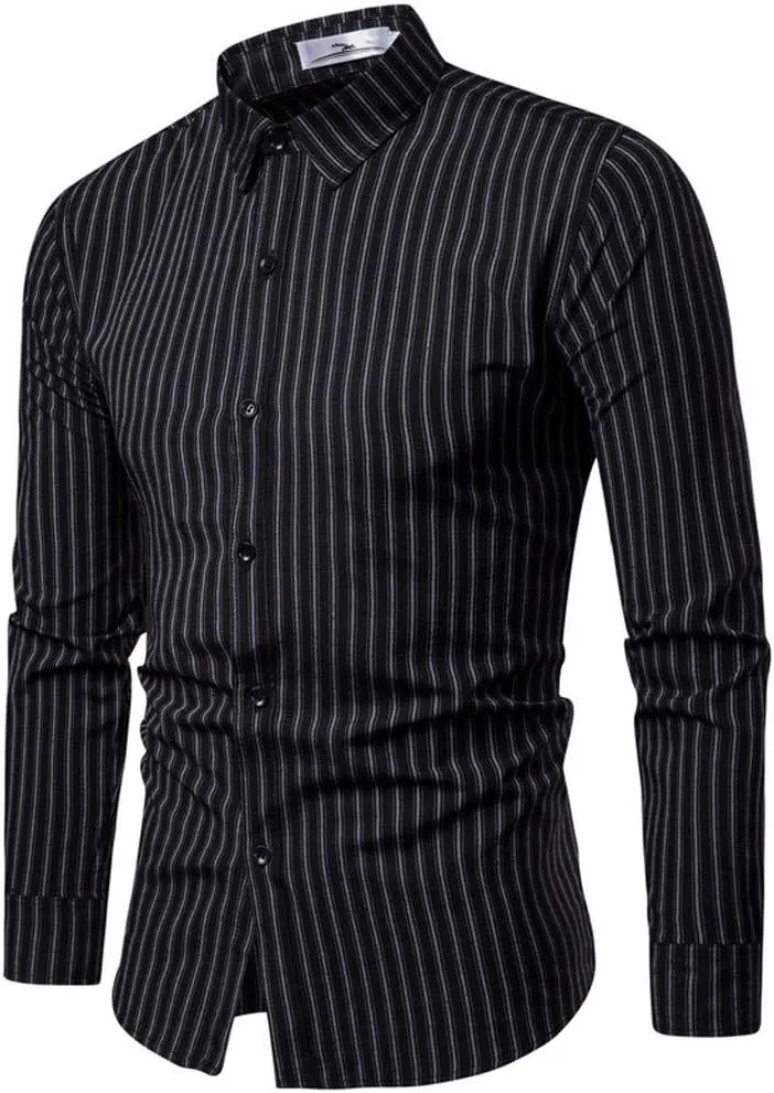Mens Slim Fit Striped Dress Shirts Long Sleeve Button Down Casual Shirts for Men Formal Business Tuxedo Wedding Shirt