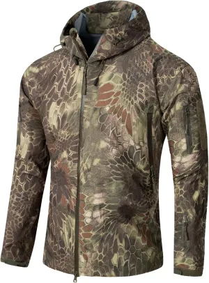 Men’s Softshell Waterproof Hood Jacket Hiking Windbreaker Hooded Jackets Lightweight Tactical Water Resistant Coats