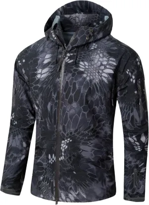 Men’s Softshell Waterproof Hood Jacket Hiking Windbreaker Hooded Jackets Lightweight Tactical Water Resistant Coats