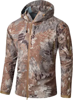 Men’s Softshell Waterproof Hood Jacket Hiking Windbreaker Hooded Jackets Lightweight Tactical Water Resistant Coats