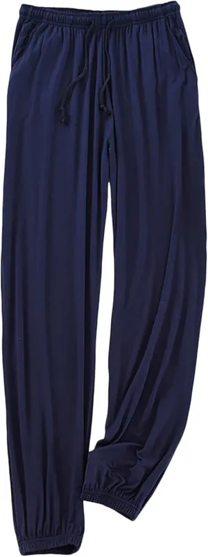 Mens Solid Pajama Pants Elastic Waist Sleep Lounge Pant, PJ Bottoms with Pockets and Drawstring Soft Comfortable Pants