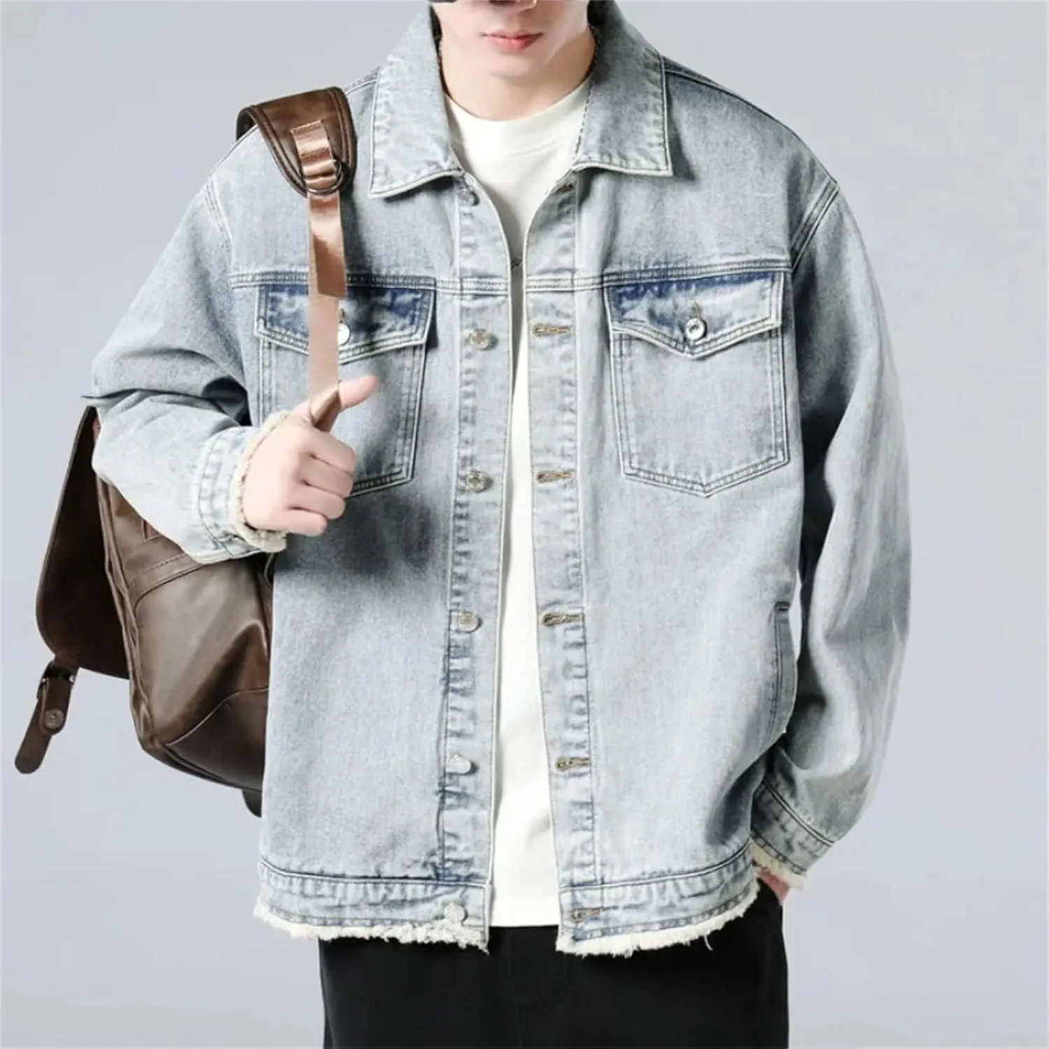 Men's Spring Fall Casual Slim Fit Trucker Cowboy Coat - Daily Loose Retro Trucker Slim Fit Casual Outerwear