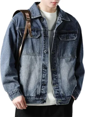 Men's Spring Fall Casual Slim Fit Trucker Cowboy Coat - Daily Loose Retro Trucker Slim Fit Casual Outerwear
