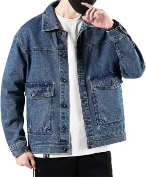 Men's Spring Fall Casual Slim Fit Trucker Cowboy Coat - Daily Loose Retro Trucker Slim Fit Casual Outerwear