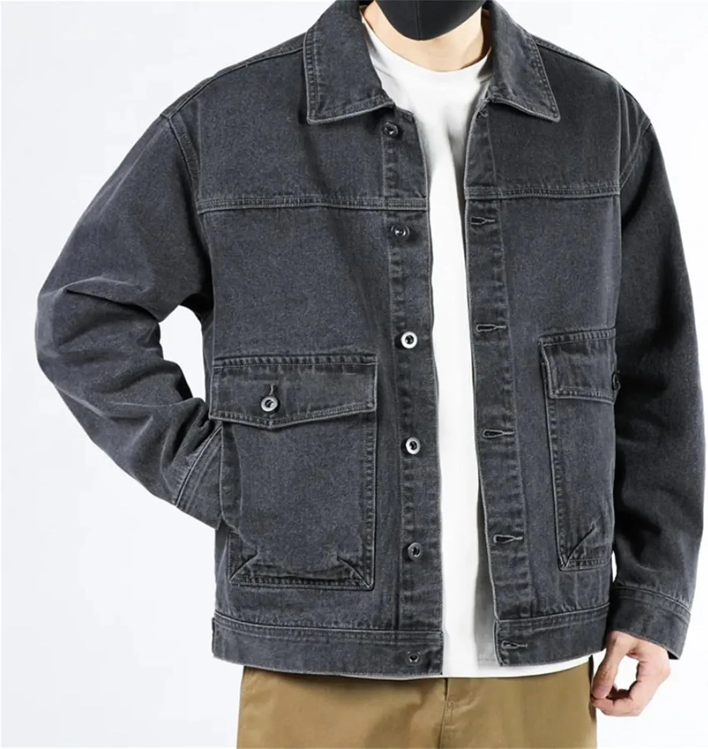 Men's Spring Fall Casual Slim Fit Trucker Cowboy Coat - Daily Loose Retro Trucker Slim Fit Casual Outerwear