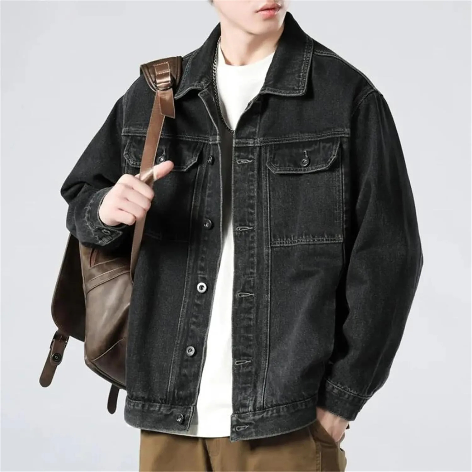 Men's Spring Fall Casual Slim Fit Trucker Cowboy Coat - Daily Loose Retro Trucker Slim Fit Casual Outerwear