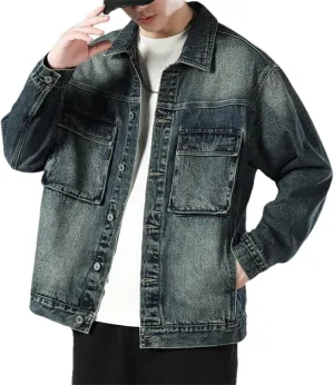 Men's Spring Fall Casual Slim Fit Trucker Cowboy Coat - Daily Loose Retro Trucker Slim Fit Casual Outerwear