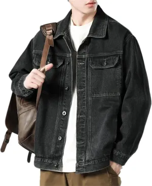 Men's Spring Fall Casual Slim Fit Trucker Cowboy Coat - Daily Loose Retro Trucker Slim Fit Casual Outerwear