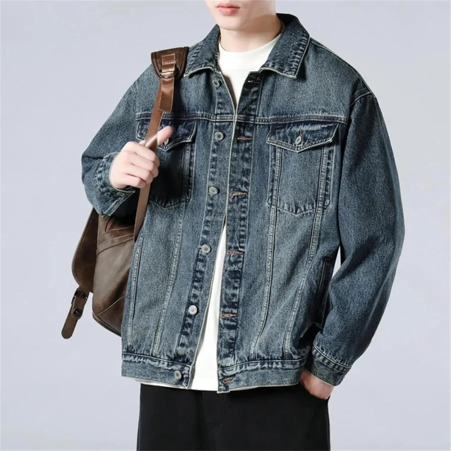 Men's Spring Fall Casual Slim Fit Trucker Cowboy Coat - Daily Loose Retro Trucker Slim Fit Casual Outerwear