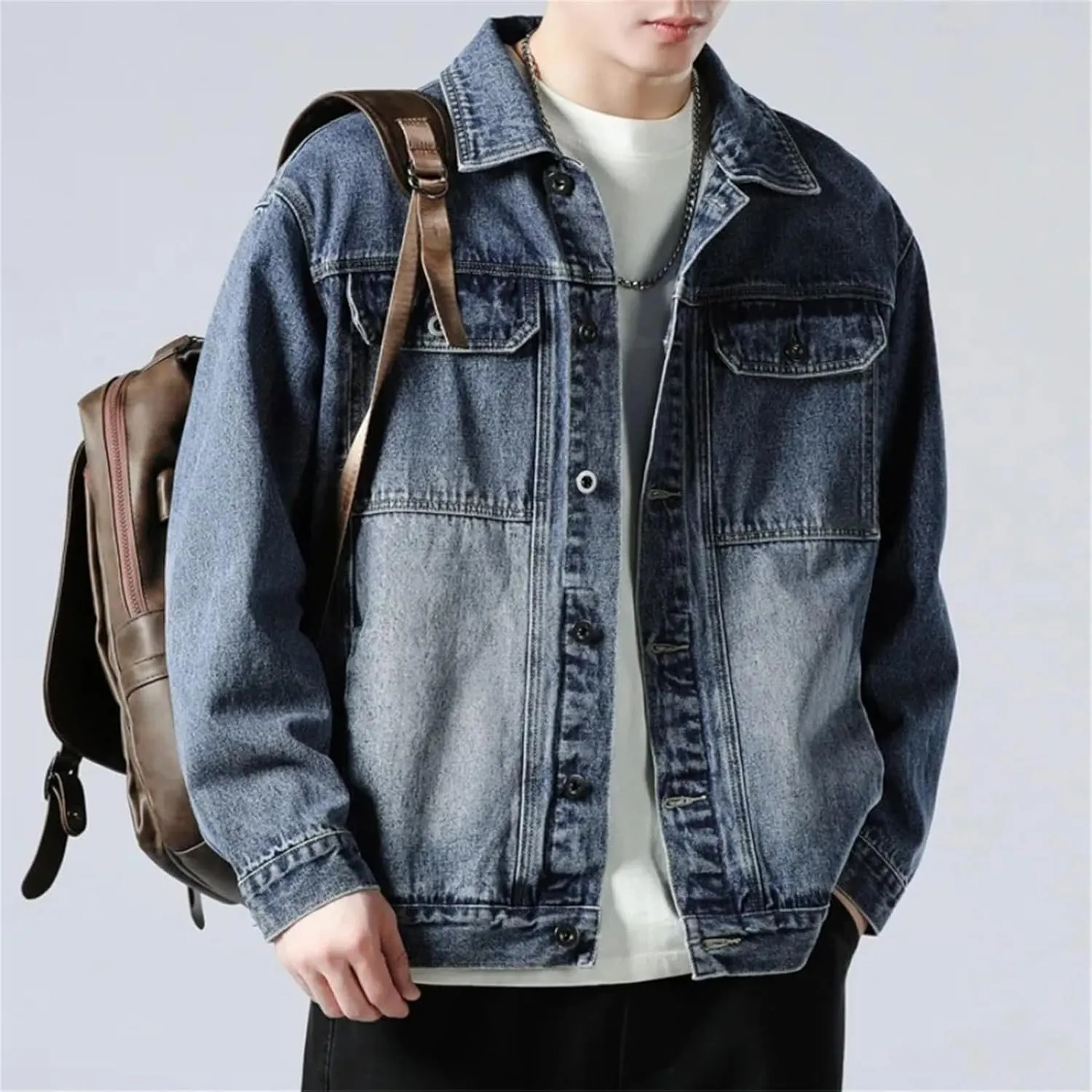 Men's Spring Fall Casual Slim Fit Trucker Cowboy Coat - Daily Loose Retro Trucker Slim Fit Casual Outerwear