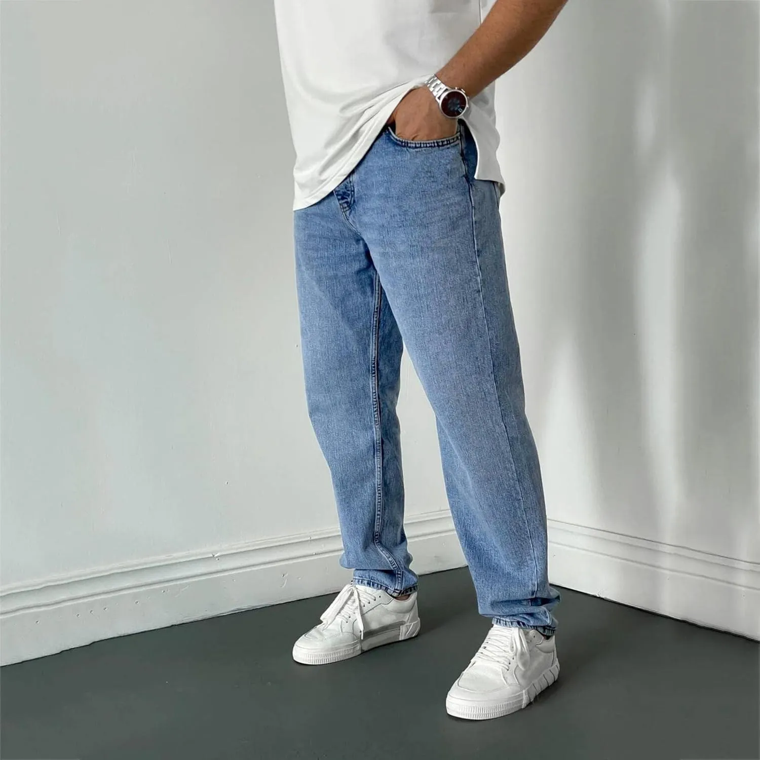 Men's Straight Leg Jeans - 2022 Stretch Fit Comfort Flared Retro Leg Denim Jeans Long Pants Trousers with Pocket