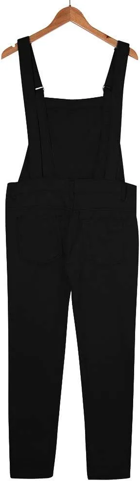 Mens Stretch Fit Biker Overalls - Black Denim Bib Overalls Slim Adjustable Straps Jeans Jumpsuits
