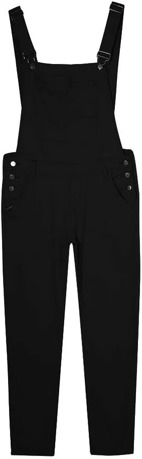 Mens Stretch Fit Biker Overalls - Black Denim Bib Overalls Slim Adjustable Straps Jeans Jumpsuits