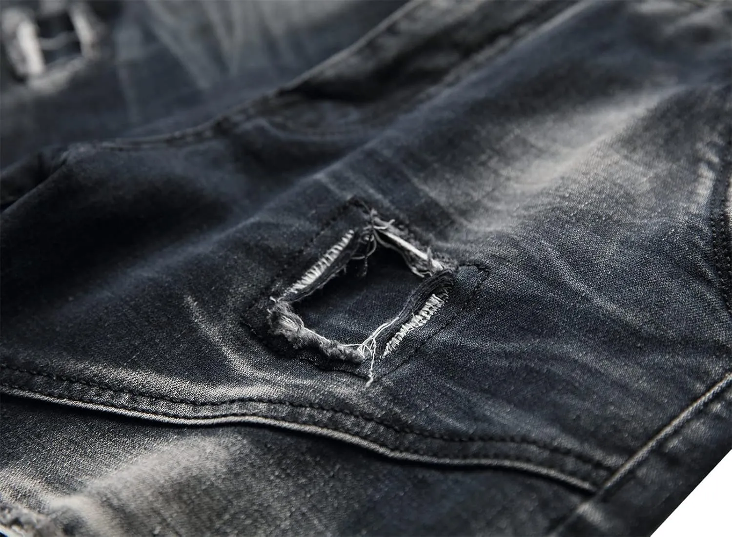 Men's Stretch Motorcycle Stitching Jeans Moto Wash Distressed Denim Jeans Pants Slim Skinny Fit Biker Jean
