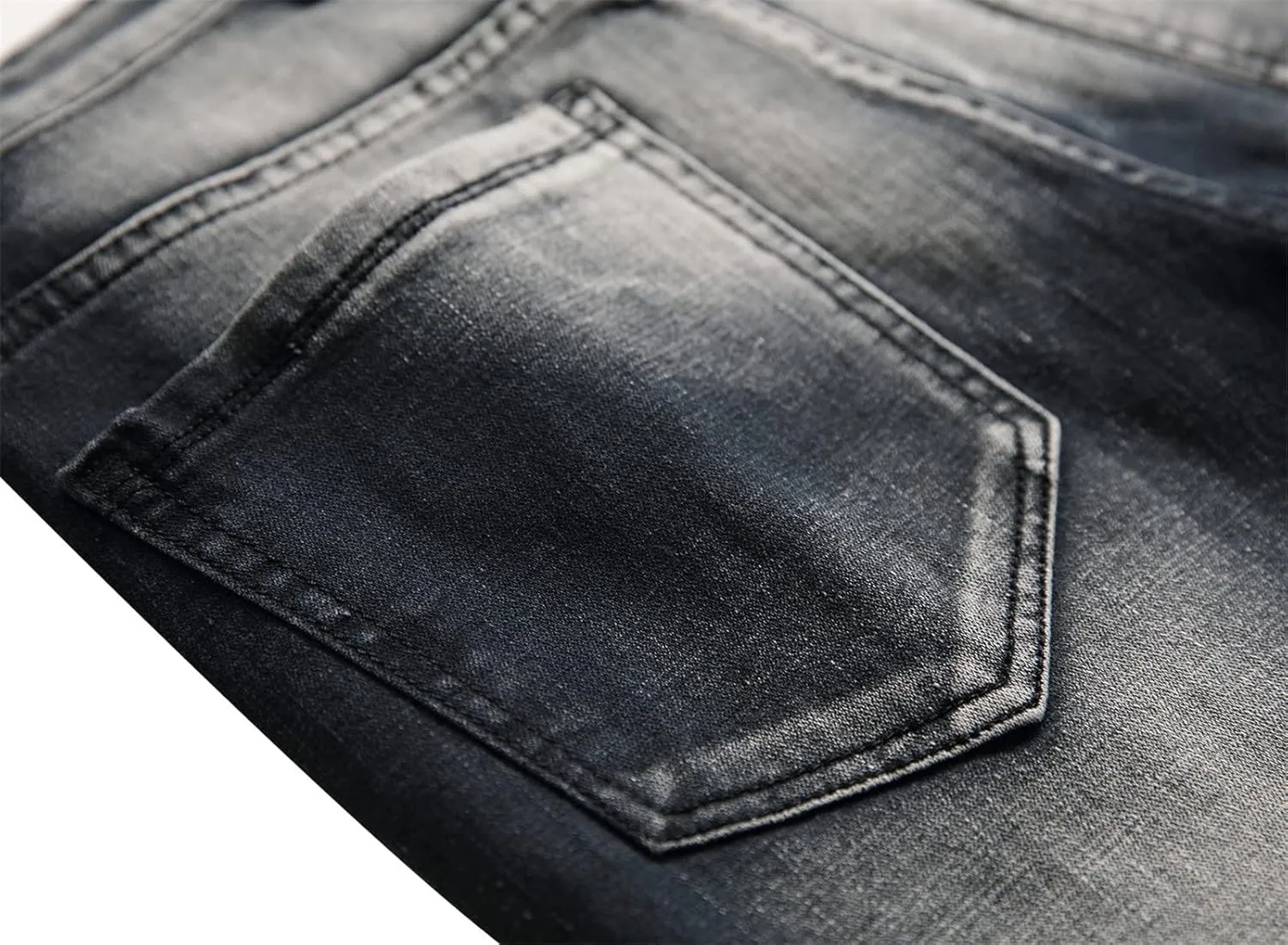 Men's Stretch Motorcycle Stitching Jeans Moto Wash Distressed Denim Jeans Pants Slim Skinny Fit Biker Jean