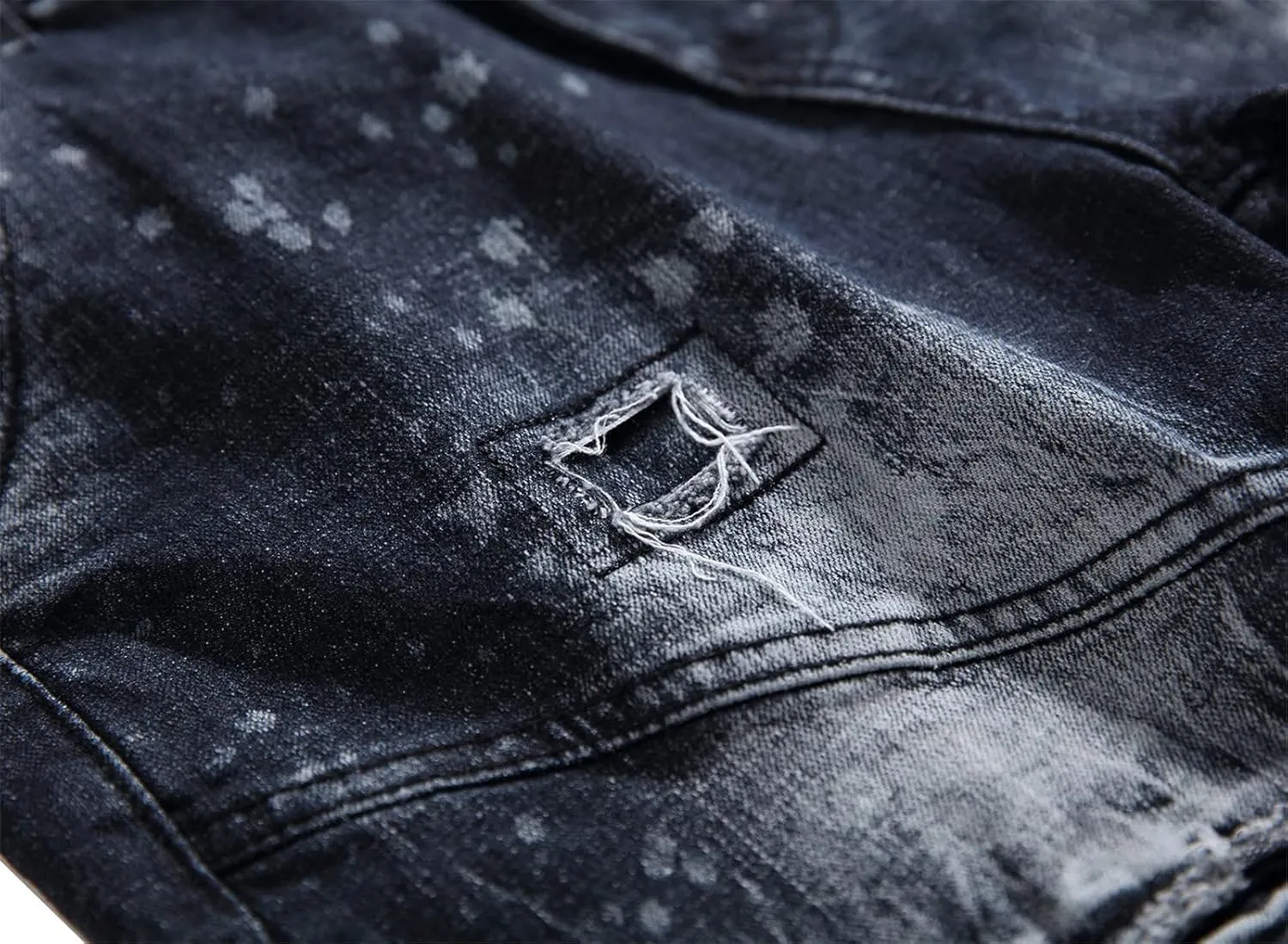 Men's Stretch Motorcycle Stitching Jeans Moto Wash Distressed Denim Jeans Pants Slim Skinny Fit Biker Jean