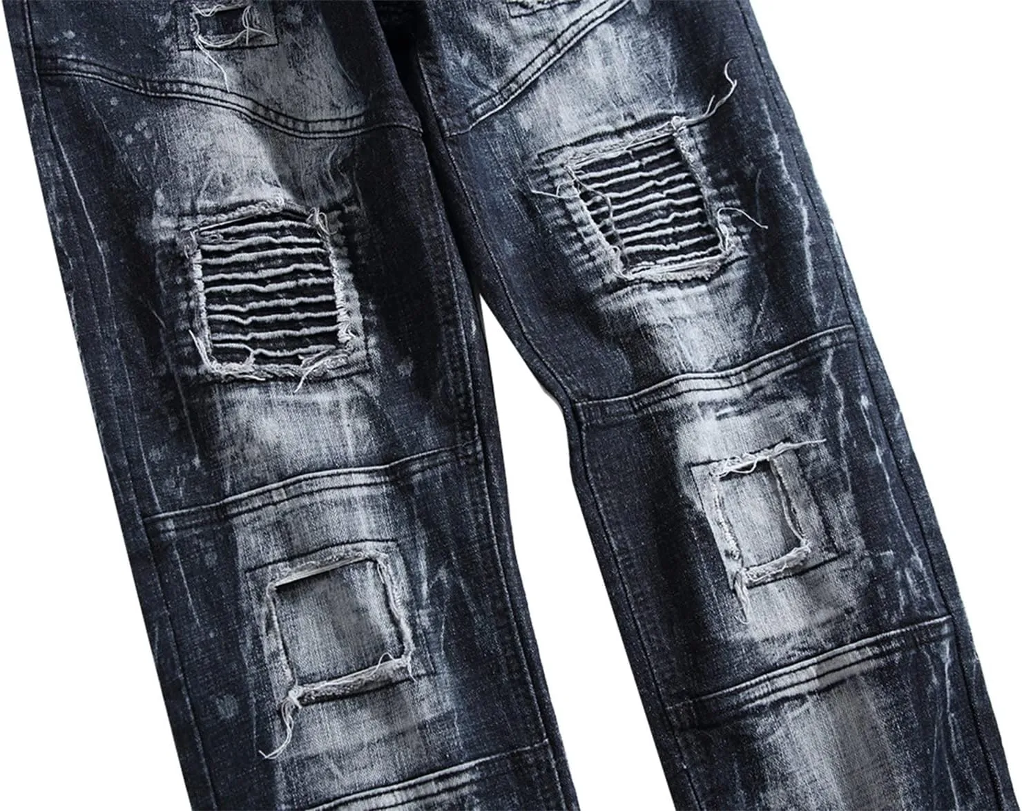 Men's Stretch Motorcycle Stitching Jeans Moto Wash Distressed Denim Jeans Pants Slim Skinny Fit Biker Jean